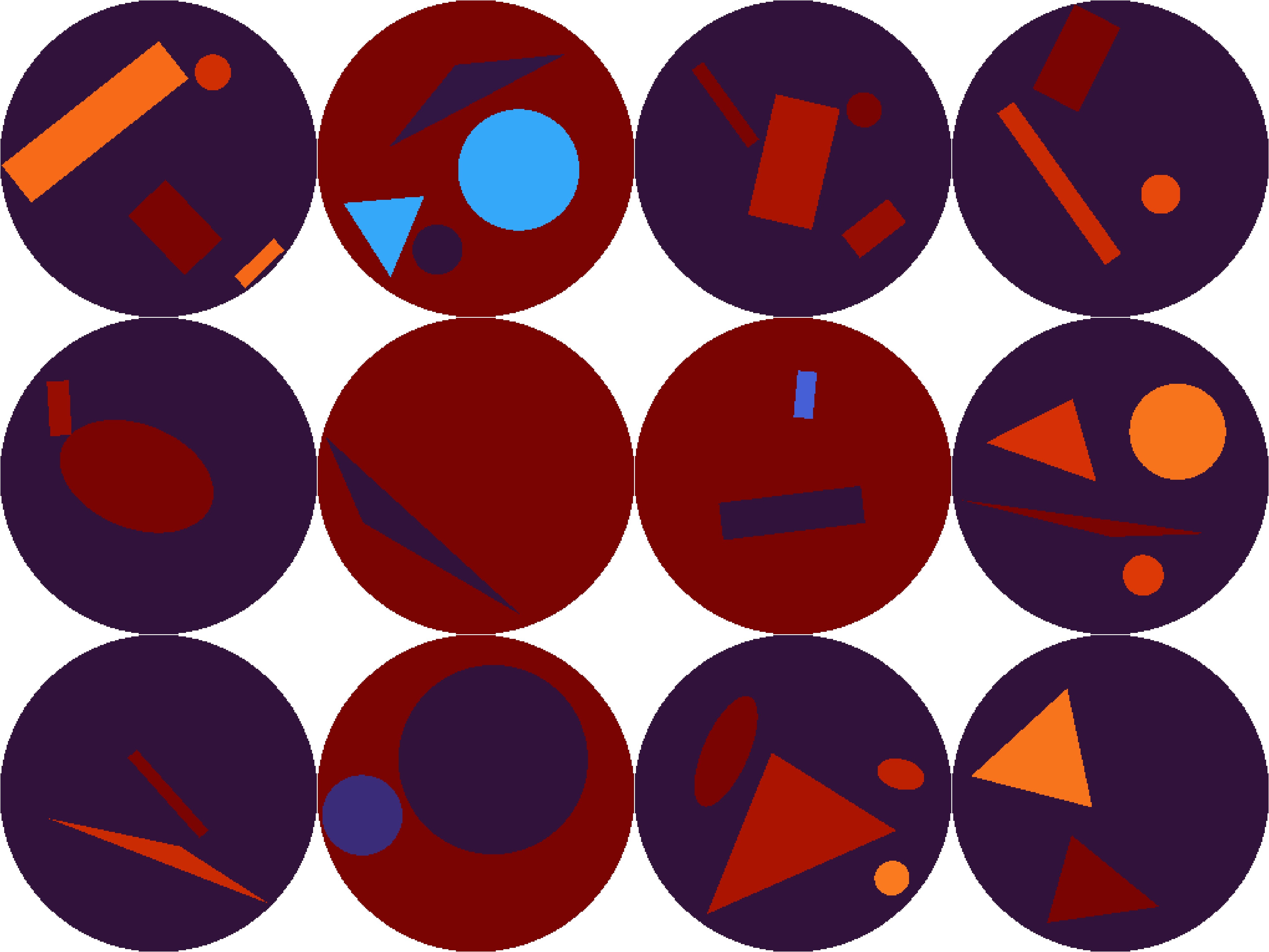 Example inclusion geometries and conductivity distributions